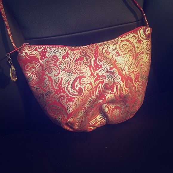 Fancy Nancy vintage painted leather purse gold-red - Picture 1 of 12